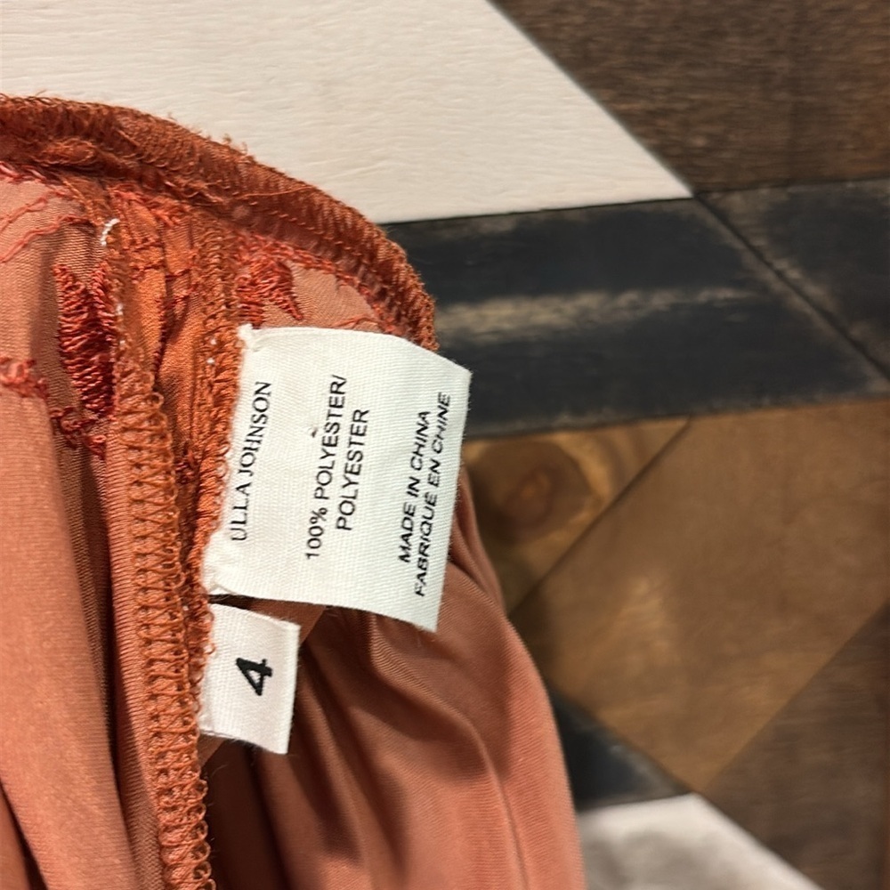 Ulla Johnson Luisa Satin Ruffle Mini Dress in Rust Red size 4 *As-Is* - Picture 13 of 16
